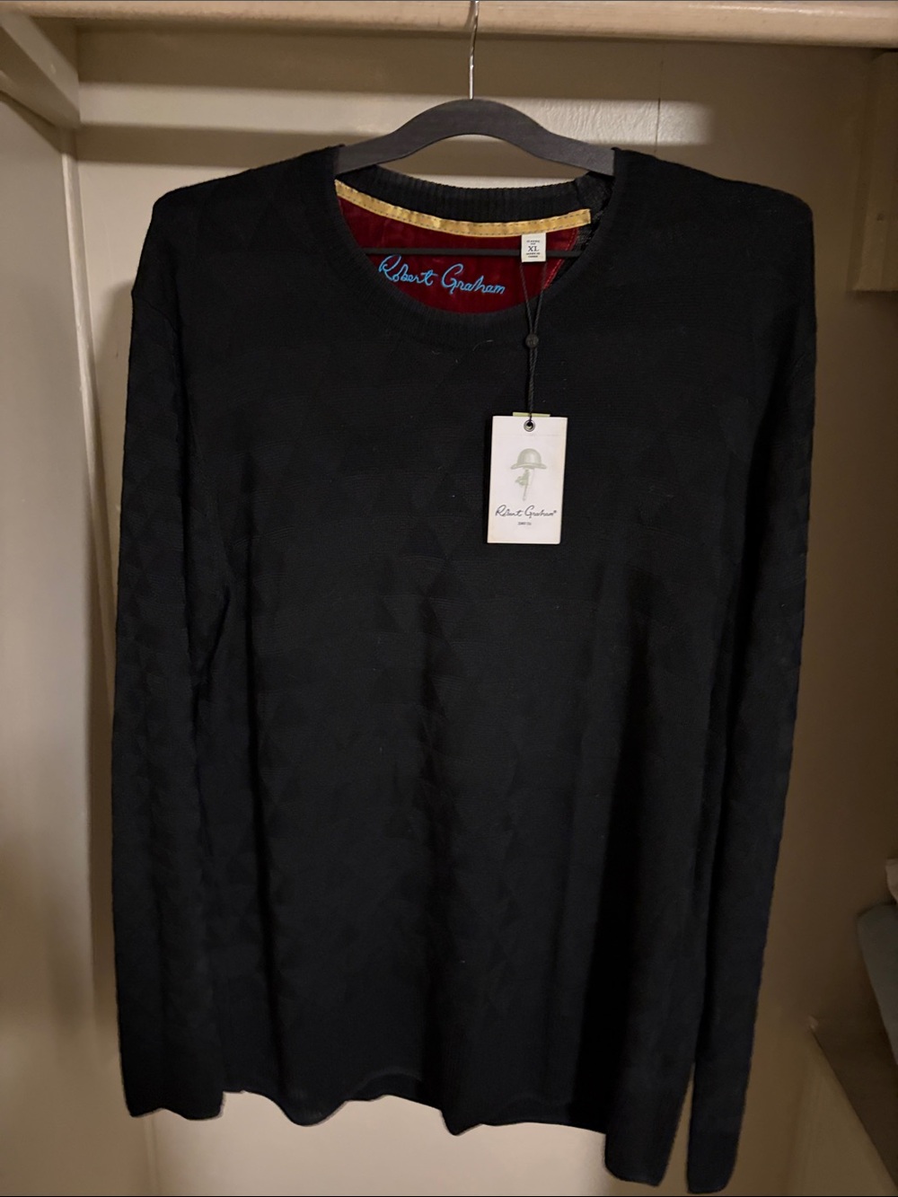 Robert Graham Black Long-Sleeve Knit Sweater with Contrast Trim